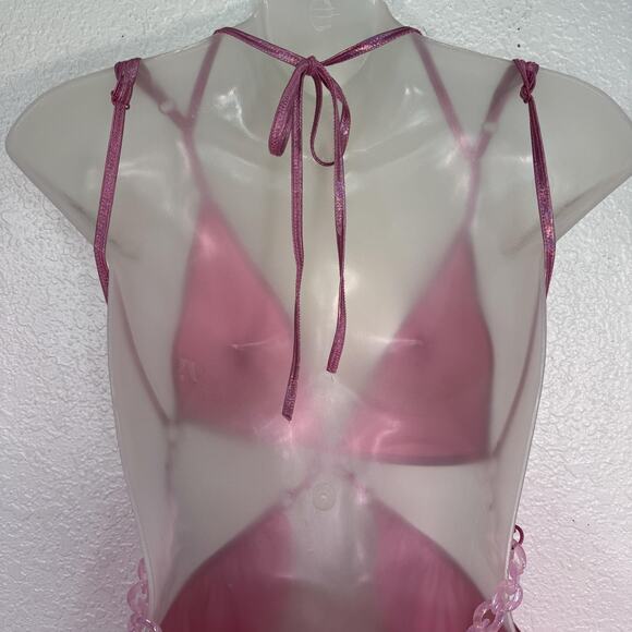 CLUBEXX Bra Top Womens XS Rave Festival Sheer Mesh Pink Holographic Dolls Kill - Picture 6 of 10